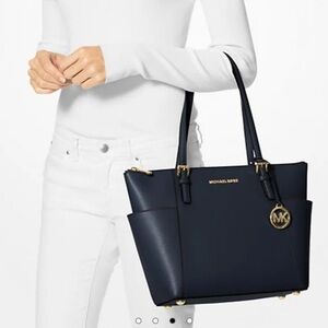 Michael Kors Navy Tote with Gold Hardware